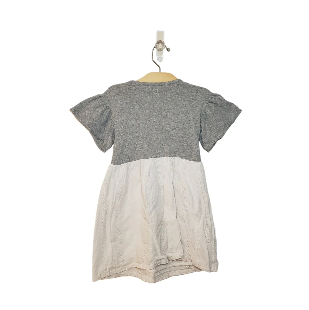 Gap 5T Toddler Girl Grey Ruffle Sleeve White Eyelet Lace Dress